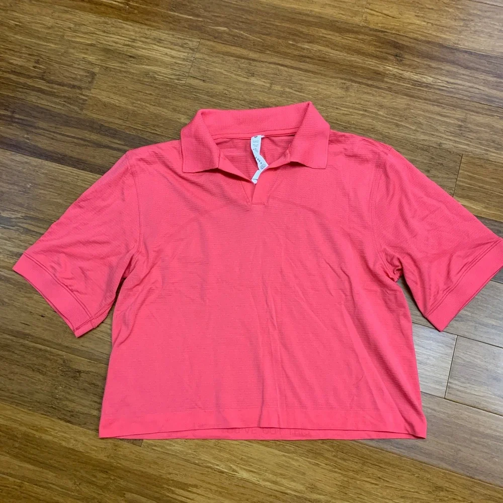 Lululemon Womens Polo Shirt Size 6 Short Sleeve Coral Activewear Top Cropped Tee